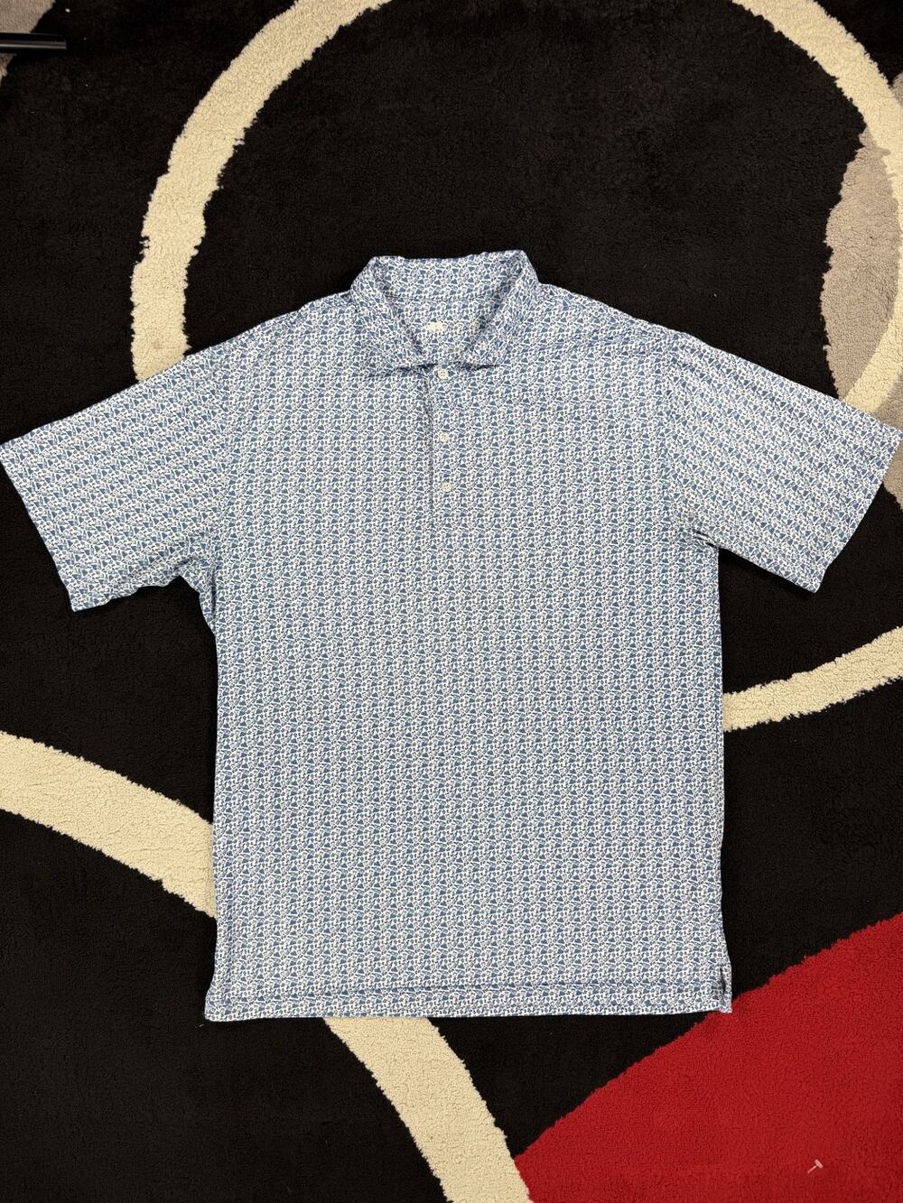 Onward Reserve Polo Shirt Mens Large Blue White Geometric Performance Stretch